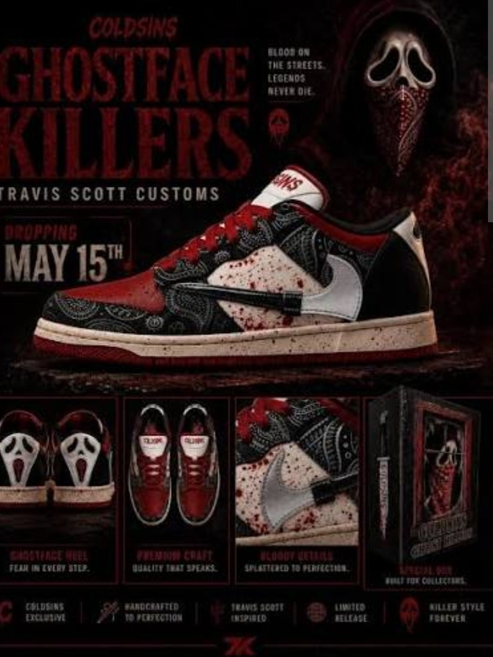 Travis Scott Men’s Low-Top Sneaker - Red, Black, White